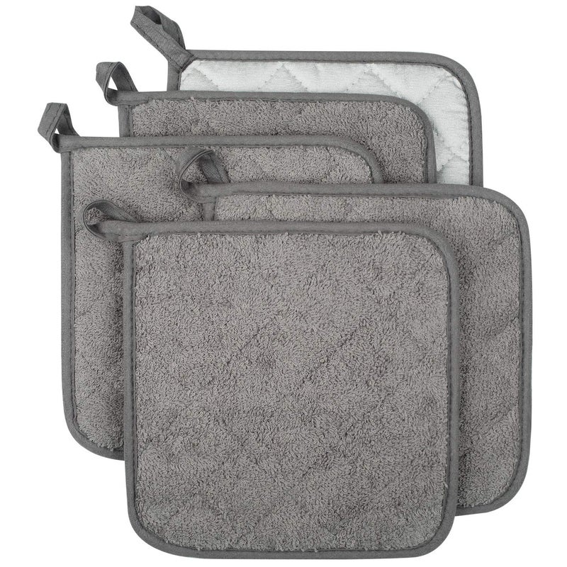 Lifaith 100% Cotton Kitchen Everyday Basic Terry Pot Holder Heat Resistant Coaster Potholder for Cooking and Baking Set of 5 Grey - Image 1